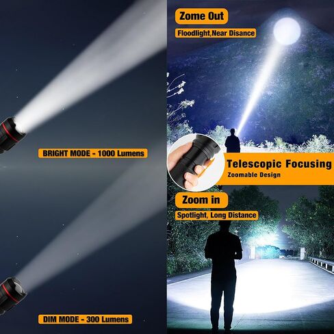KunHe 2 Pack 3-Cell D Flashlight، مصباح يدوي كبير شديد التحمل مع 1000 لومن عالي، شعلة من سبائك الألومنيوم قابلة للتكبير، مثالية للطوارئ المنزلية والتخييم والمغامرات الخارجية in Kuwait