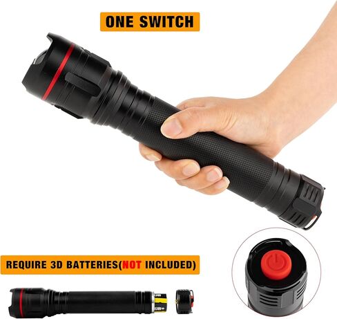 KunHe 2 Pack 3-Cell D Flashlight، مصباح يدوي كبير شديد التحمل مع 1000 لومن عالي، شعلة من سبائك الألومنيوم قابلة للتكبير، مثالية للطوارئ المنزلية والتخييم والمغامرات الخارجية in Kuwait