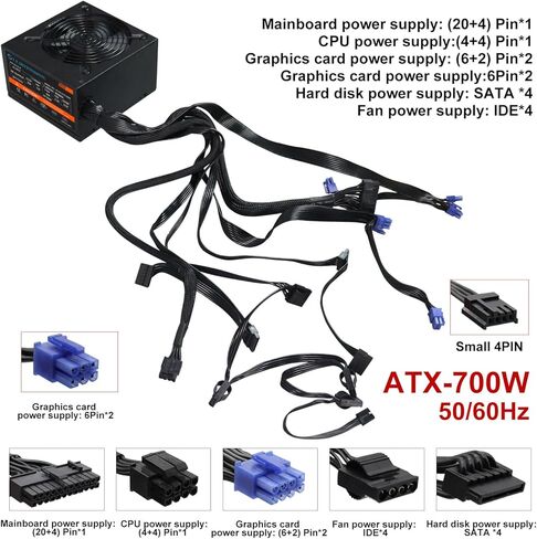 مصدر طاقة 700 واط ATX Gaming PC PSU Active PFC الجهد الكامل 110/220 فولت مصدر طاقة الكمبيوتر ذهبي مع واجهة طاقة رئيسية 20+4pin لخادم سطح المكتب in Kuwait