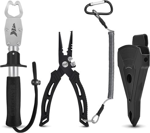 KastKing Fishing Pliers, Fish Lip Gripper or Fish Scale Combo Saltwater Resistant Fishing Tools, Fishing Gear with Rubber Handle, Lanyard, Line Cutter Hook Remover with Sheath, Ice Fishing Gift Men in Saudi Arabia