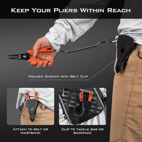 كماشة الصيد من KastKing، مقبض شفاه السمك أو مقياس السمك، أدوات صيد مقاومة للمياه المالحة، معدات صيد بمقبض مطاطي، حبل قصير، مزيل خطاف قطع الخط مع غمد، هدية صيد الجليد للرجال in Kuwait