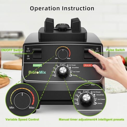 Biolomix Professional Smoothie Blender, Countertop Blender,Commercial Blender 2200W High Power with 68oz Pitcher, Smart Presets,blenders for kitchen for Ice, Soup,Frozen Dessert With 1 Juice Bottle in Kuwait
