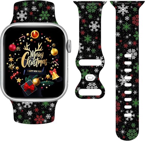 أشرطة ساعات عيد الميلاد المتوافقة مع ساعات Apple Watch 38 مم 40 مم 41 مم 42 مم 44 مم 45 مم، أساور بديلة لعيد الميلاد من السيليكون لعيد الميلاد متوافقة مع جميع سلاسل iWatch in Kuwait