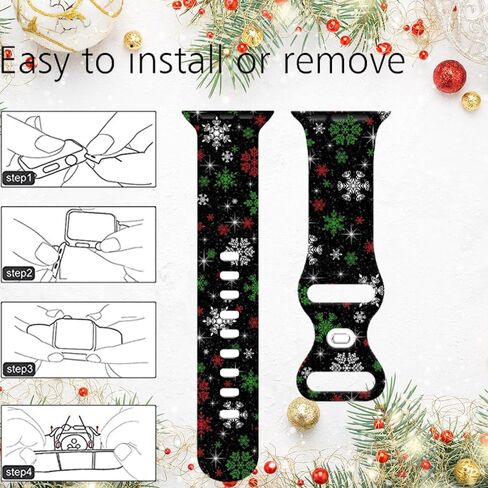 أشرطة ساعات عيد الميلاد المتوافقة مع ساعات Apple Watch 38 مم 40 مم 41 مم 42 مم 44 مم 45 مم، أساور بديلة لعيد الميلاد من السيليكون لعيد الميلاد متوافقة مع جميع سلاسل iWatch in Kuwait