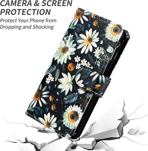 Wallet Case for Samsung Galaxy S22 Ultra 5G with Wrist Strap Crossbody Shoulder Strap Flower Leather Zipper Purse Card Holder Stand Phone Cover S22ultra 22S S 22 S22ultra5g 6.8 Girls Black in Saudi Arabia
