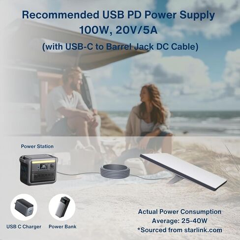 DC to USB-C Power Cable Cord with LED 19AWG for Starlink Mini 3M/10FT, Waterproof Barrel Jack, Support 100W 20V/5A PD Input, Compatible with USB-C Power Bank Charger Power Supply in Saudi Arabia