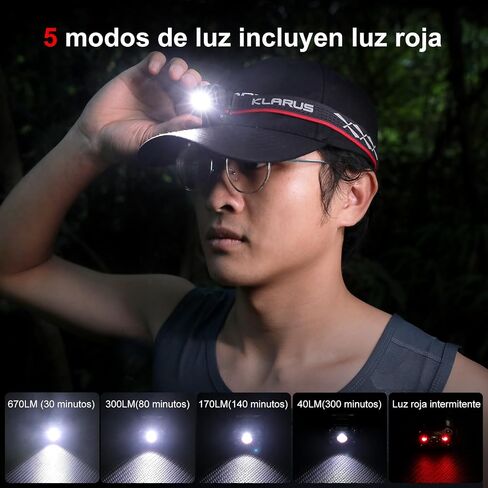 KLARUS HM3 670 Lumens Headlamp Main Light + Warning Red Light, 180°Adjustable Shoulder Lamp and Clip Light, Suitable for Camping, Fishing, Dog Walking, Home Use in Saudi Arabia
