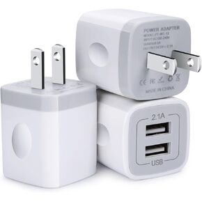 FiveBox Charger Block, USB Wall Charger, 3Pack Dual Port 2.1Amp Fast Charger Brick Base Adapter Charging Cube Plug Box Compatible iPhone 16 Pro Max 15 14 13 12 X 6 6S 7 8 Plus, iPad, Samsung, Android
