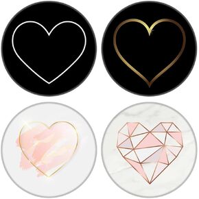 (4 Pack) Cellphone Phone Grip for Smartphones, Collapsible Stand Cell Phone Expanding Holder for Phone - Black White Gold Heart