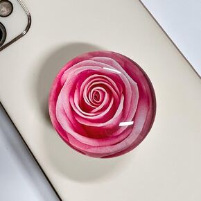 Clear Glitter Pink Rose Flower Design Expandible Collapsible Mobile Phone Grip Cell Phone Stand Holder for Smartphones Cellphone Accessory