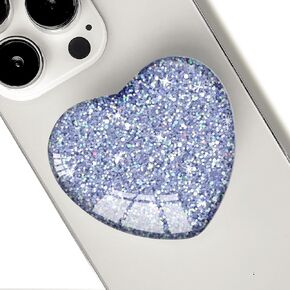 Expanding Moblile Phone Grip Heart Glass Kickstand for Smartphones, Cell Phone Collapsible Stand - Color Gray