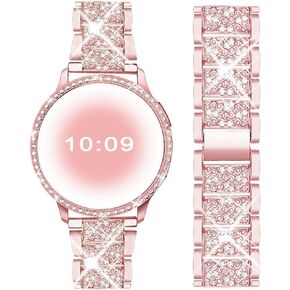 Mosonio Compatible with Samsung Galaxy Watch FE 2024 40mm/Galaxy Watch 5 Band 40mm 44mm/ Galaxy Watch 4 Band 40mm 44mm with Protective Cover Case, 20mm Bling Metal Galaxy Watch Band for Women (Silver, Black, Rose Pink, Rose Gold, Colorful, Starlight)