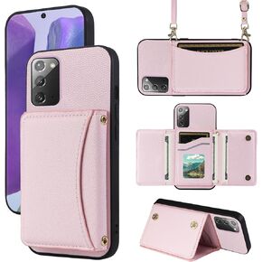 Phone Case for Samsung Galaxy Note 20 5G Wallet Cover with Crossbody Shoulder Strap and Leather Credit Card Holder Pocket Slim Stand Cell Accessories Note20 Notes 20s Twenty NotS20 Girls Black