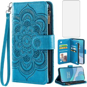 Asuwish Compatible with OnePlus 8T OnePlus8T Plus 9R 5G Wallet Case and Tempered Protector Card Holder Cell Phone Cover for One Plus8T5G On + 1 Plus 8Tplus 1plus 8T+ One+ T8 1+ 1+8T Pro G5 Rose Gold