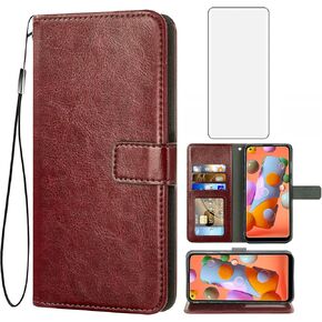 Asuwish Compatible with Samsung Galaxy A11 Wallet Case Tempered Glass Screen Protector and Leather Flip Cover Card Holder Stand Cell Accessories Phone Cases for Glaxay A 11 Gaxaly 11A Women Men Black