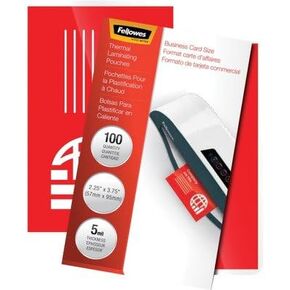 Fellowes : Laminating Pouches, 5 Mil, 2-1/4 x 3-3/4, 100/pack -:- Sold as 2 Packs of - 100 - / - Total of 200 Each