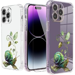 Snails Case for iPhone 15 Pro with Cartoon Snails Design,Green Pattern with Screen Protector [Buffertech 6.6 ft Drop Impact] Soft TPU Protective Case for iPhone 15 Pro 6.1"