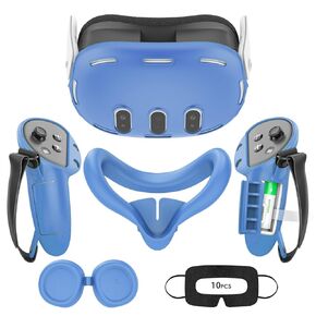 Tyasoleil VR Silicone Case for Meta Quest 3, Design Upgraded Accessories for Oculus Quest 3, Face Cover, Controller Grips, Shell Cover, Lens Cover, Disposable Eye Cover(Grey)