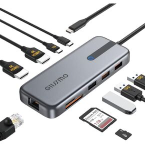USB Docking Station Dual Monitor, GIISSMO 9-in-1 USB A 3.0 / USB C Docking Station Triple Monitor with 2 HDMI,VGA, 10Gbps USB 3.1, Gigabit Ethernet, Triple Display for Mac & MacBook & Windows Laptop