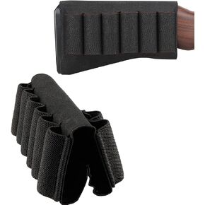Tactical Hunting Buttstock Shotgun Rifle Shell Holder Ammo Cartridge Holder Pouch Elastic Ammunition Carrier Pouch Black 12 Gauge