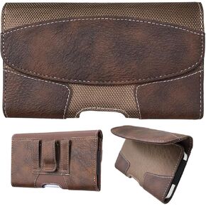 Leather Phone Holster with Belt Loop for iPhone 15 Pro 14 Pro, 13 Pro, 12, 11, Xr, Galaxy S23, S22, S21 FE, S21,S20, Belt Phone Holder for Men, Belt Clip Case, Carrying Case-Brown