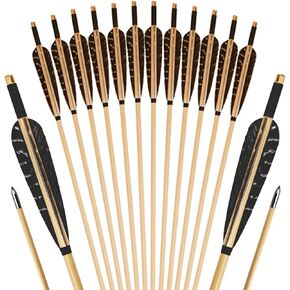 12 Pcs Archery Wooden Arrows with Feathers Handmade Targeting Arrows for Traditional Bow Recurve Bow Longbow for Adults 31inch