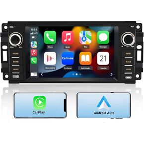 [2GB+64GB] Android Car Stereo for Jeep Wrangler 2007-2018 Chrysler Dodge Ram 1500 2008-2012 with Carplay, 7 Inch Touch Screen for Jeep Car Radio with WiFi GPS Navigation FM Radio