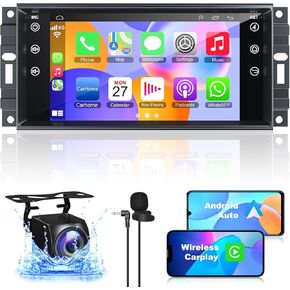 4G+64G Car Radio for Jeep JK Wrangler Compass Dodge Ram Chrylser, Android 12 7 Inch Car Stereo Support Wireless Carplay/Android Auto/WiFi/GPS/Bluetooth5.2/Back-up Camera/FM/SWC/Split Screen