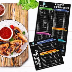 Air Fryer Magnetic Cheat Sheet Set, Air Fryer Accessories Cook Times, Airfryer Magnet Sheet Quick Reference Guide for Cooking and Frying (Black)
