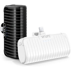 VRURC Mini Portable Charger for iPhone, 2-Packs Power Bank with Built in Cable Small & Compact Cute Phone Battery Pack Compatible with iPhone 14/13/12/11/X/8/7/Pro/Max/AirPods Pro, 2 * 3500mAh-Black