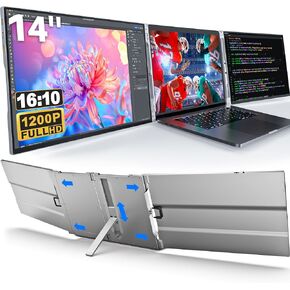 Oiiwak Two Laptop Screen Extender 16 Inch FHD 1200P 16:10 IPS Triple Monitor for 15-17.3" Notebooks Plug-Play Compatible with Windows 10/11 Featuring Type-C/HDMI/USB-C in Kuwait