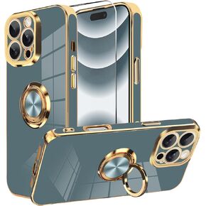 KANGHAR Compatible with iPhone Xs Max Case 6.5 Inch for Women Girls, Plating Built-in 360 Rotation Magnetic Ring Kickstand Holder Soft Slim Shockproof Bumper Protective Cover (Blue Grey)