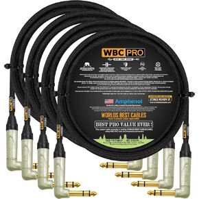 20 Foot - WBC-PRO-Quad Ultra-Silent Ultra-Flexible Balanced Star-Quad Cable with Amphenol QS3R-AU ¼ Inch (6.35mm) Gold Right-Angled TRS Stereo Phone Plugs & Black Tweed Jacket in Kuwait
