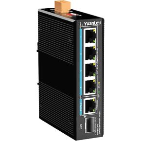 YuanLey 12 Port Industrial Switch with 8 Port PoE Gigabit, 2 1000Mbps Uplink, 2 SFP Port, Unmanaged DIN-Rail PoE Switch, IEEE802.3af/at, 24Gbps Switching Capacity, IP40, Extend, AI Watchdog, Fanless