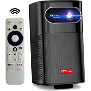 OTHA 1080P FHD Portable Projector, Built in Google TV, Netflix, DLP 3D Mini Projector, WiFi, Auto Focus & Keystone, 400 ANSI Lumens, Outdoor Video Projector, Integrated Battery, 3 Hours of Playtime