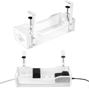 QWORK Cable Management Under Desk 13.38" - Clip-On Installation, 2 Pack, No Drilling Required, Waterproof Mesh Frame, Wire Management Tray