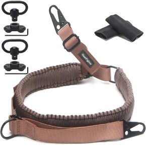 Rifle Sling, 2-Point 550 Paracord Woven Gun Sling with Adjustable Length Strap, Quick Attach Metal Sling Swivel Hooks and Elastic Bands, Brown