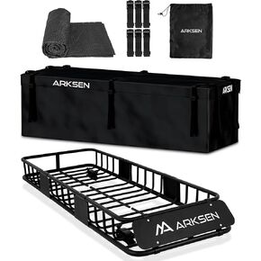 ARKSEN Skinny Roof Rack 64"x23"x6" Cargo Carrier with Waterproof Bag & Anti-Slip Mat, Heavy Duty Weather Resistant Top Mount Cargo Basket, Luggage Camping Gear Storage for Car, Truck or SUV Transport