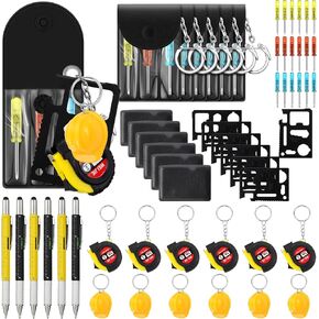 96 Pcs Mini Tape Measure Keychains Screwdriver Set Multitool Pen Survival Credit Card Construction Helmet Keychain Men's Tool Stocking Stuffers for Christmas Dad Husband Father Gift (Rich)