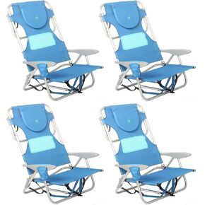 Ostrich Ladies Comfort & On-Your-Back Lightweight Beach Reclining Lawn Chair with Backpack Straps, Outdoor Furniture for Pool, Camping, or Patio, Blue