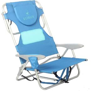 Ostrich Ladies Comfort & On-Your-Back Lightweight Beach Reclining Lawn Chair with Backpack Straps, Outdoor Furniture for Pool, Camping, or Patio, Blue in Kuwait