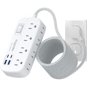 Surge Protector Power Strip, 5 Ft Flat Extension Cord with 8 AC Outlets, 4 USB Fast Charge (5V/3.4A 17W) 1080 Joules Wall Mount for Home Office College Dorm, 13A 1625W