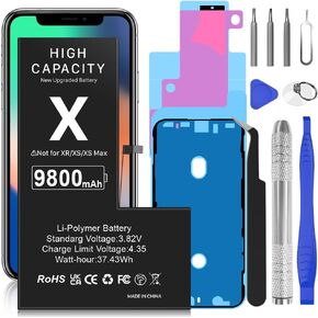 Battery for iPhone X, 9800mAh New Upgrade High Capacity Battery for iPhone X Model A1865, A1901, A1902, A1903, with Repair Tool Kit