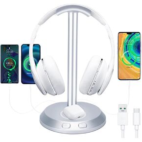 RGB Headphone Stand with Charger,Gaming Headset Stand for Desk Accessories,Computer Gaming Accessories for Desk,Headphone Holder Wireless Charging Station,Gaming Gifts for Airpods Stand,15W
