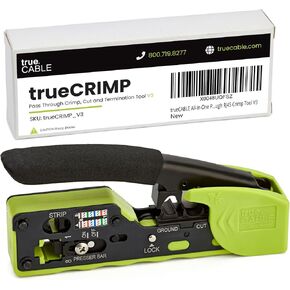 أداة تجعيد TrueCABLE الكل في واحد من خلال RJ45، تعمل مع موصلات Cat5e وCat6 وCat6A Ethernet RJ45، ومقابس معيارية محمية وغير محمية، وأداة تجعيد Ethernet، ومكشكش RJ45