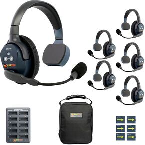 EARTEC Ultralite PRO16 ETP6D Full-Duplex Long Range Wireless Intercom System - 6 Dual Ear Headsets, Up to 1/2 Mile Range, 2.4 GHz, U.S. Company
