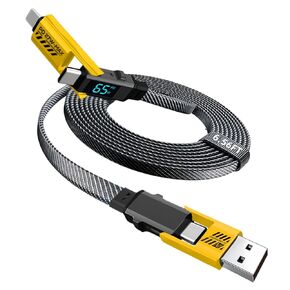 4-in-1 USB C Cable with LED Display Cable 65W Fast Charging Charger Cord [480Mbps Data Sync] Multi-Charger Cable Combo Type C/USB A/L Port for MacBook Pad Phone16/15/14/13 Samsung [6.56FT, Yellow]