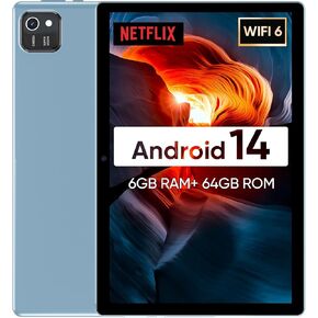 Android 14 Tablet, 2024 Tablet 10 inch,6GB+64GB+512GB Expand, 2.0GHz Processor, IPS Touchscreen Display, 6000mAh Battery, 5GHz+2.4GHz Dual WiFi,Bluetooth 5.0,GPS, Split Screen Support, Dual Cameras in Kuwait