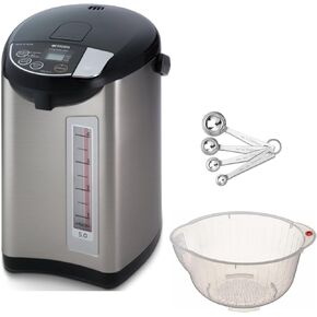 Tiger PDU-A50U Electric Water Boiler and Warmer (169oz, Black) Bundle with Rice Washing Bowl and Measuring Spoons (3 Items)