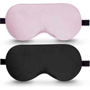 BeeVines Sleep Mask, 2 Pack 100% Real Natural Pure Silk Eye Masks with Adjustable Strap for Sleeping, Mulberry Silk Eye Shade Cover, Block Light Reduces Puffy Eyes Traveling Gifts(Black & Ruby Purple)